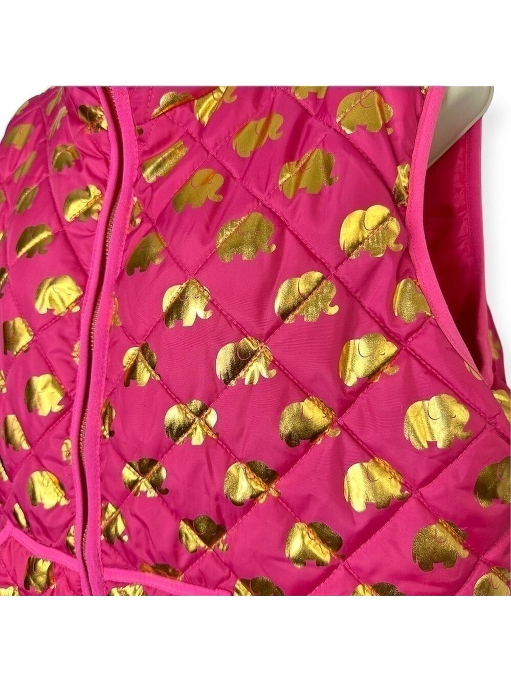 Simply Southern Gold Elephant Quilted Puffer Vest Pink XL - Picture 3 of 7